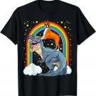 Boxer Riding Dinosaur T-Rex Dog Rainbow Dino Funny T-Shirt