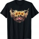 Cute Baby Highland Cow With Sunflowers Gifts Birthday Funny T-Shirt