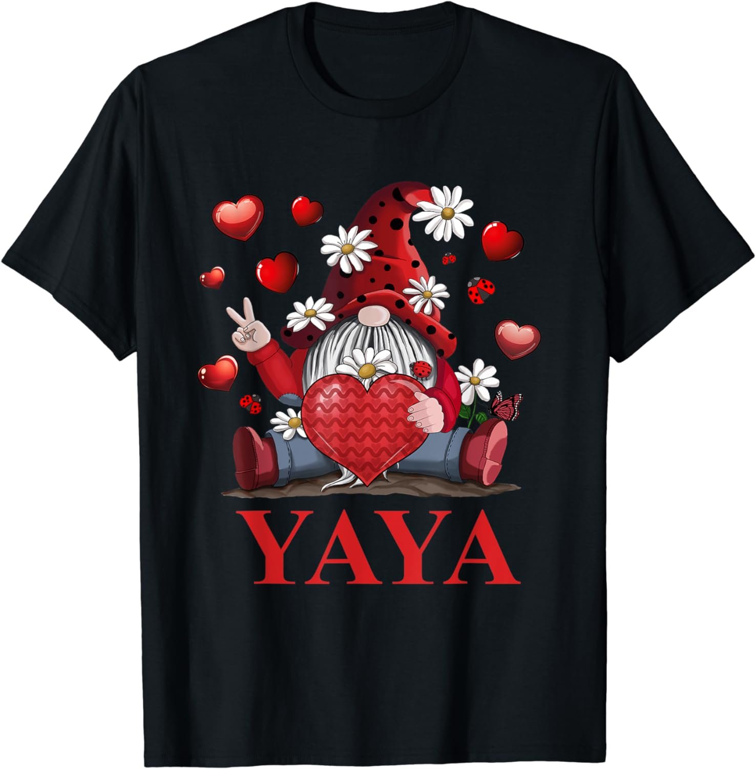 Cute Gnome Yaya Valentines Day Women Family Matching T-Shirt