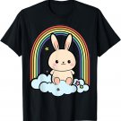 Kawaii Bunny Rabbit on a Rainbow Cloud Cute Animal Lover T-Shirt
