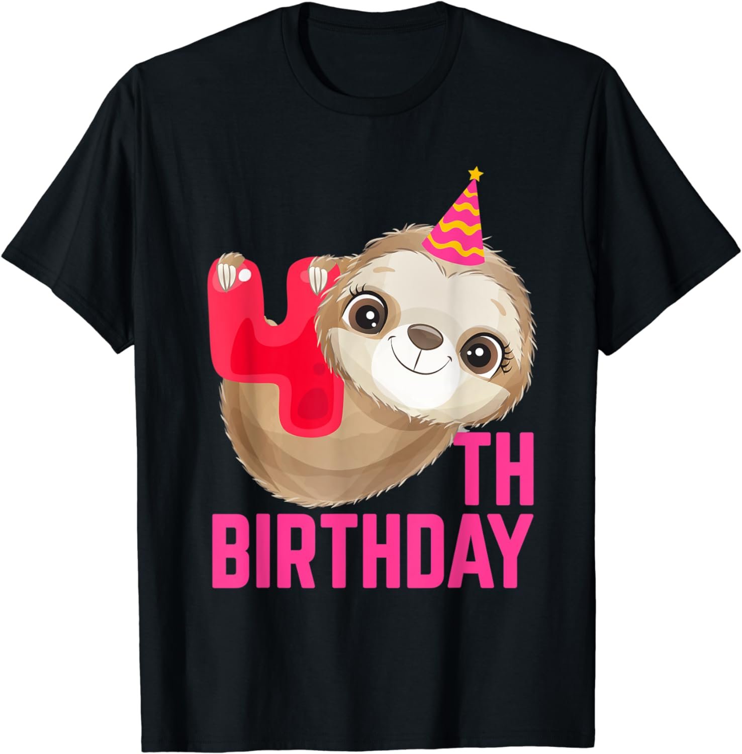 4 Year Old 4th Birthday Cute Sloth Lover Animal Bday Party T-Shirt