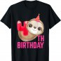 4 Year Old 4th Birthday Cute Sloth Lover Animal Bday Party T-Shirt
