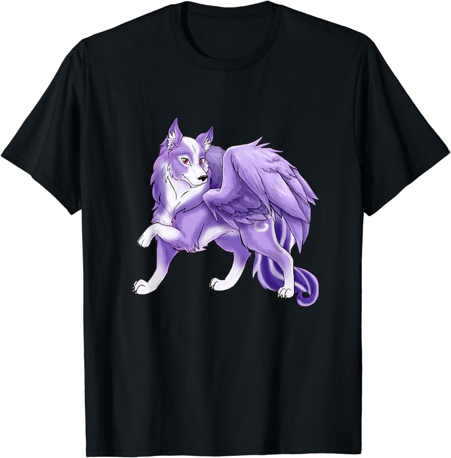 Cute Purple Winged Wolf T-Shirt - Fantasy Wolf With WingsTee