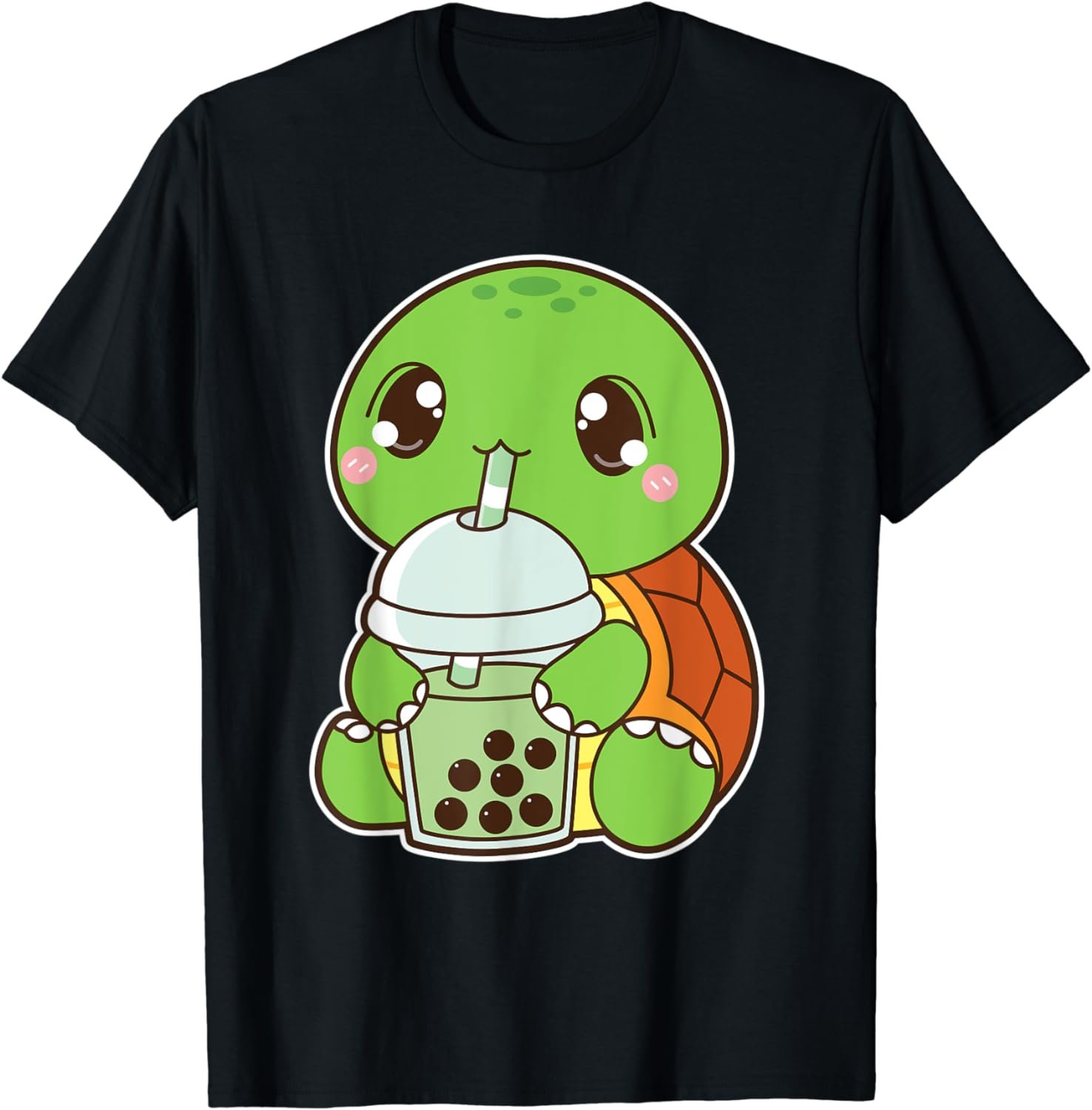 Kawaii Cute Boba Turtle Reptile Matcha Green Bubble Milk Tea T-Shirt