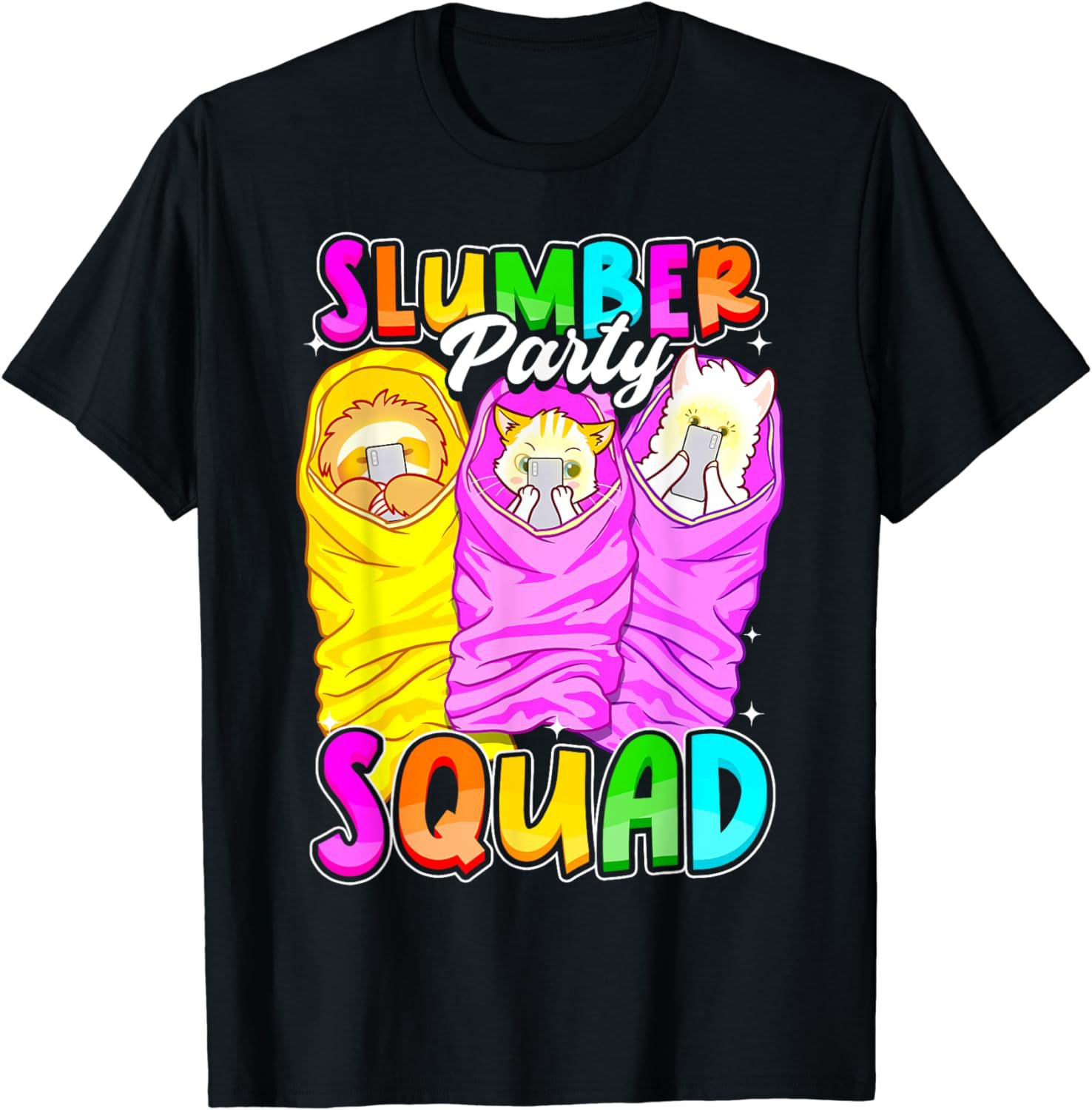 Cute Slumber Party Squad Girls Sleepover Sloth Llama Cat T-Shirt