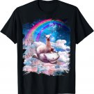 Space Llama Riding Axolotl - Rainbow T-Shirt