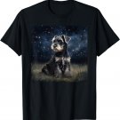 Cute Miniature Schnauzer Dog In A Starry Sky Night Painting T-Shirt