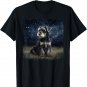 Cute Miniature Schnauzer Dog In A Starry Sky Night Painting T-Shirt