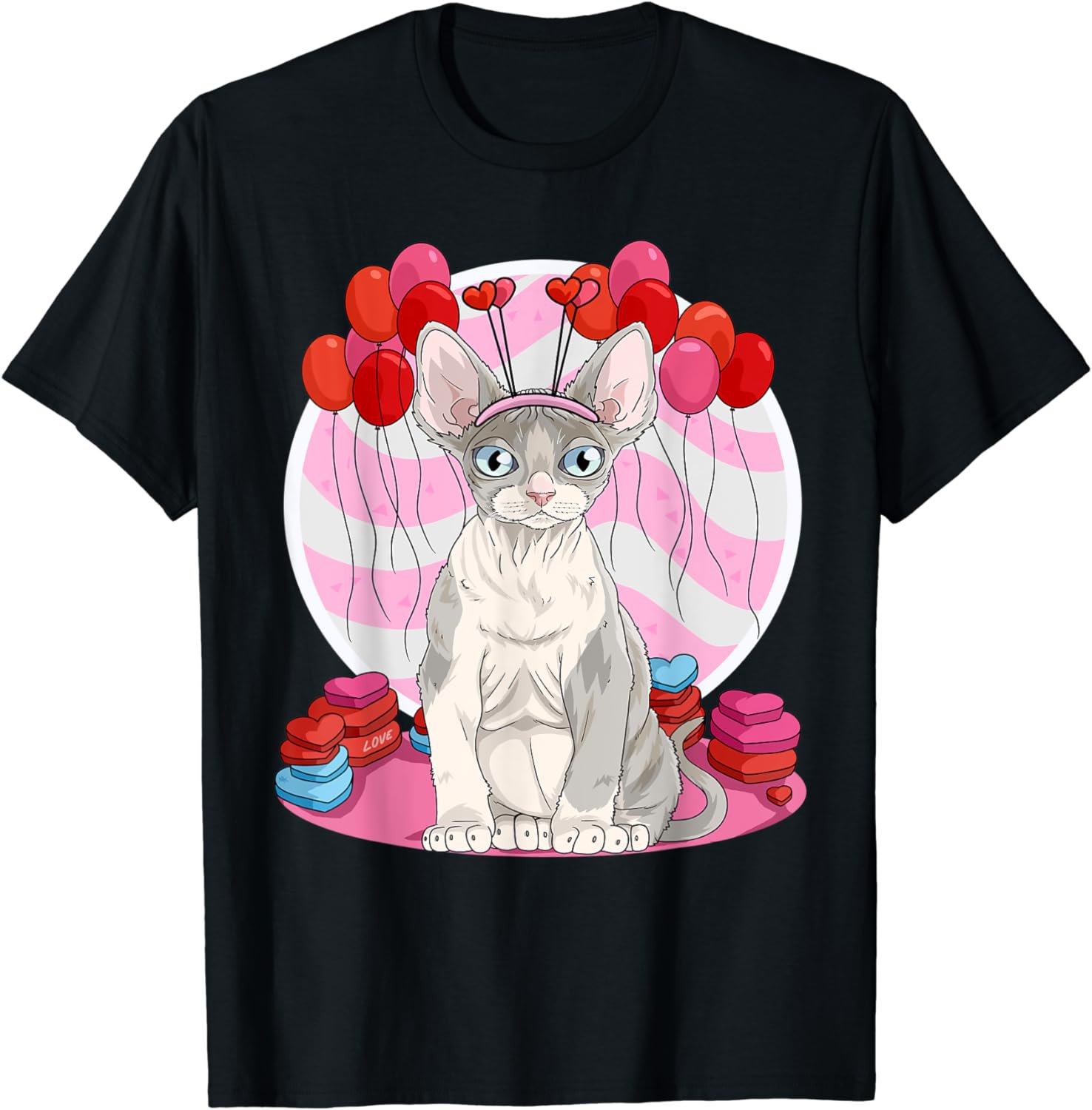 Devon Rex Heart Valentine Day Cat Lover Gift T-Shirt