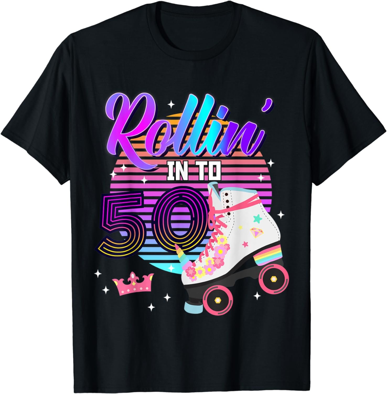 Rollin' into 50 Roller Skating Pink Cute 50th Birthday Party T-Shirt