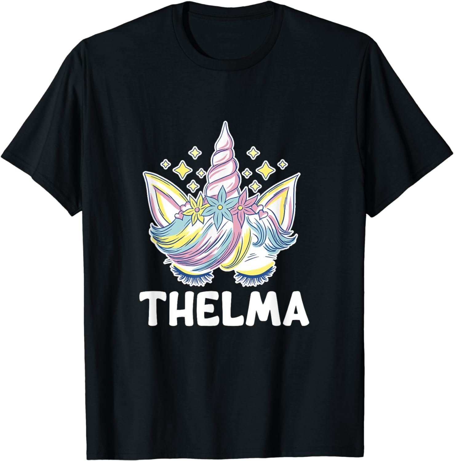 Cute Personalized Name Unicorn Crown Thelma T-Shirt