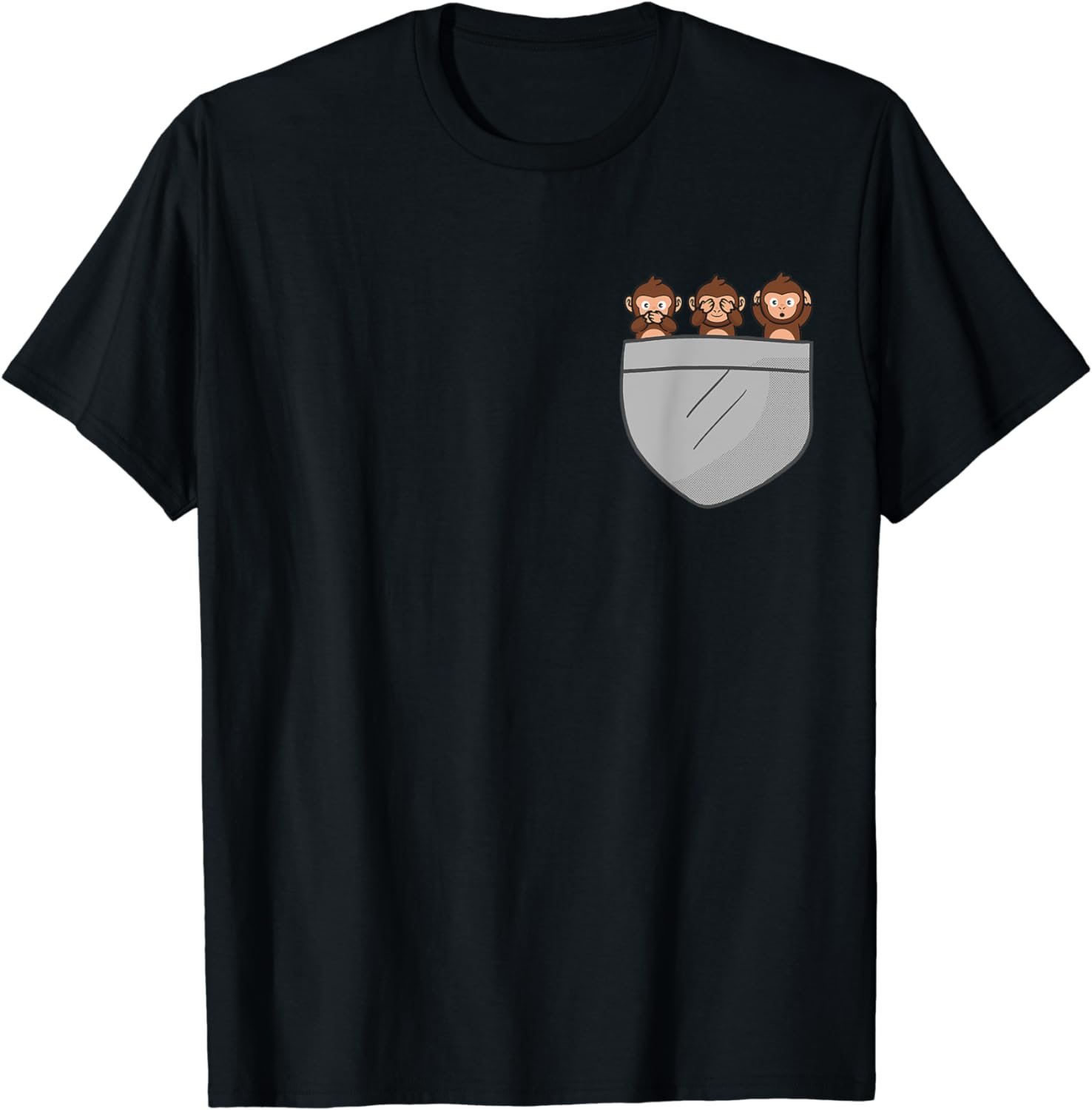 3 Wise Monkeys See Hear Speak No Evil Cute Monkey In Pocket T-Shirt