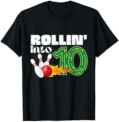 Rollin Into 10 Bowling Birthday Party Tenth 10th Birthday T-Shirt