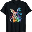 Watercolors Rabbit With Glasses Cute Animals Colorful Bunny T-Shirt