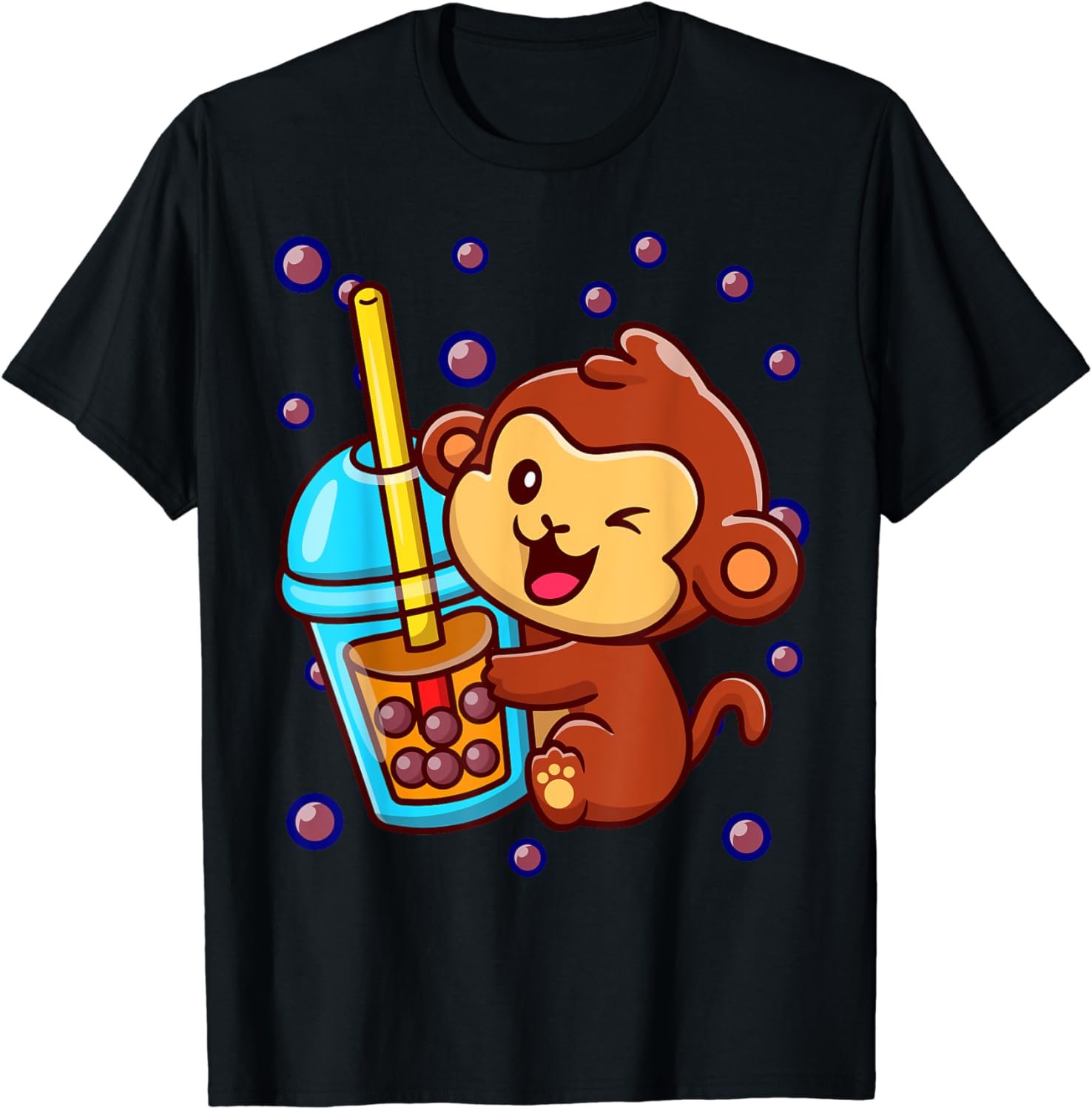 Monkey Blue Boba Tea Bubble Tea Milk Cute Anime Japanese T-Shirt