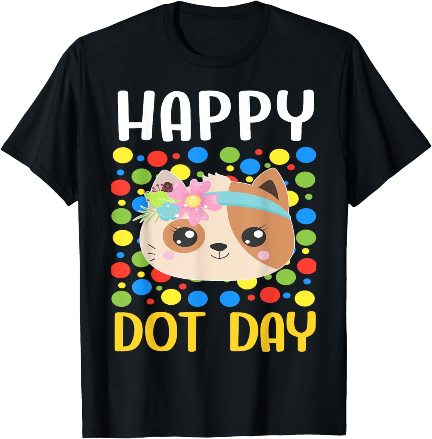Happy Dot Day Colorful Dot Cute Cat Internation Dot Day Kids T-Shirt
