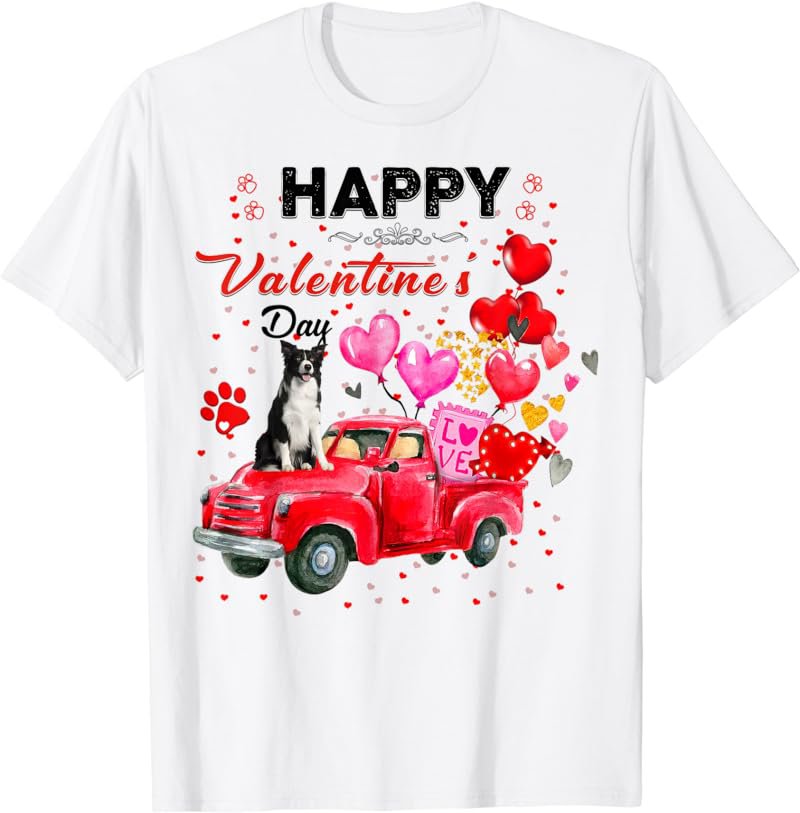Cute Red Truck Border Collie Valentines Day Costume Boy Girl T-Shirt