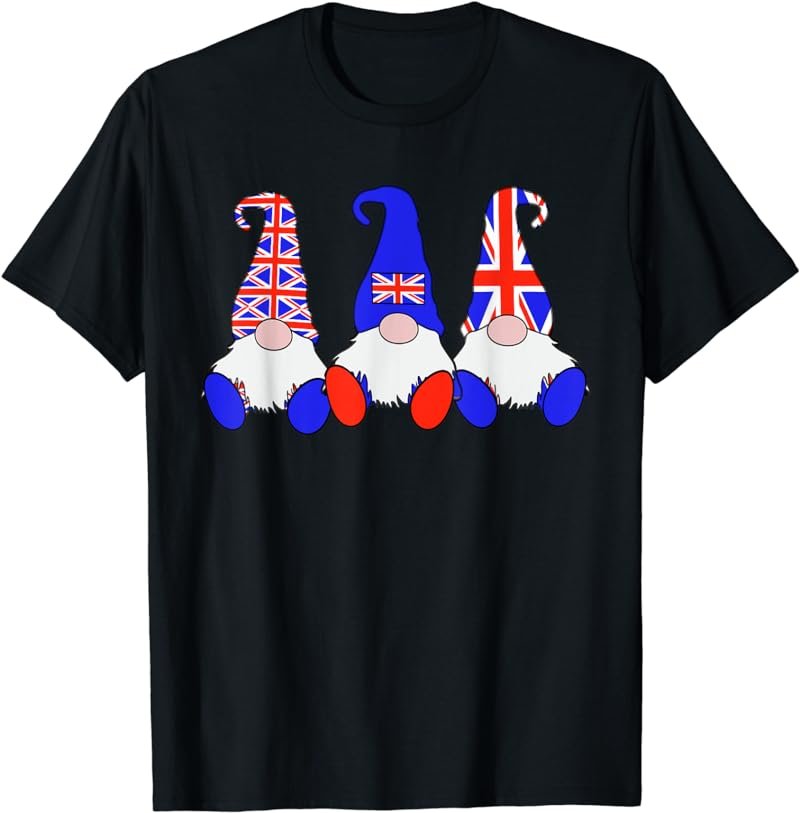 3 British Gnomes England British Flag Cute Union Jack T-Shirt