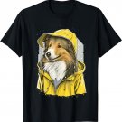 Rainy Shetland Sheepdog in a Sheltie Rain Cape T-Shirt
