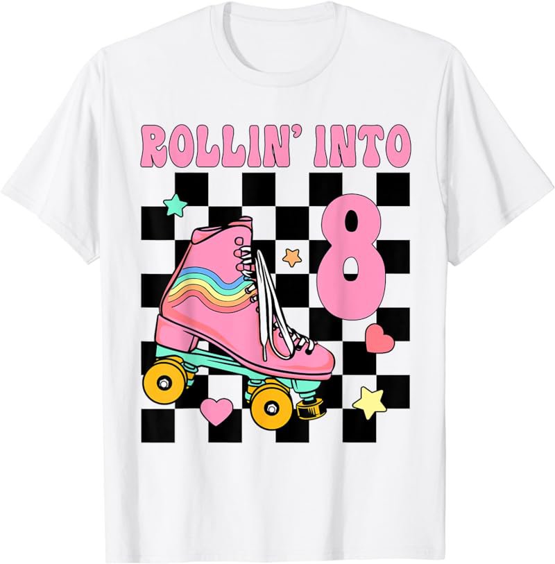 Rolling Into 8 Years Old Roller Skating Girl 8th Birthday T-Shirt