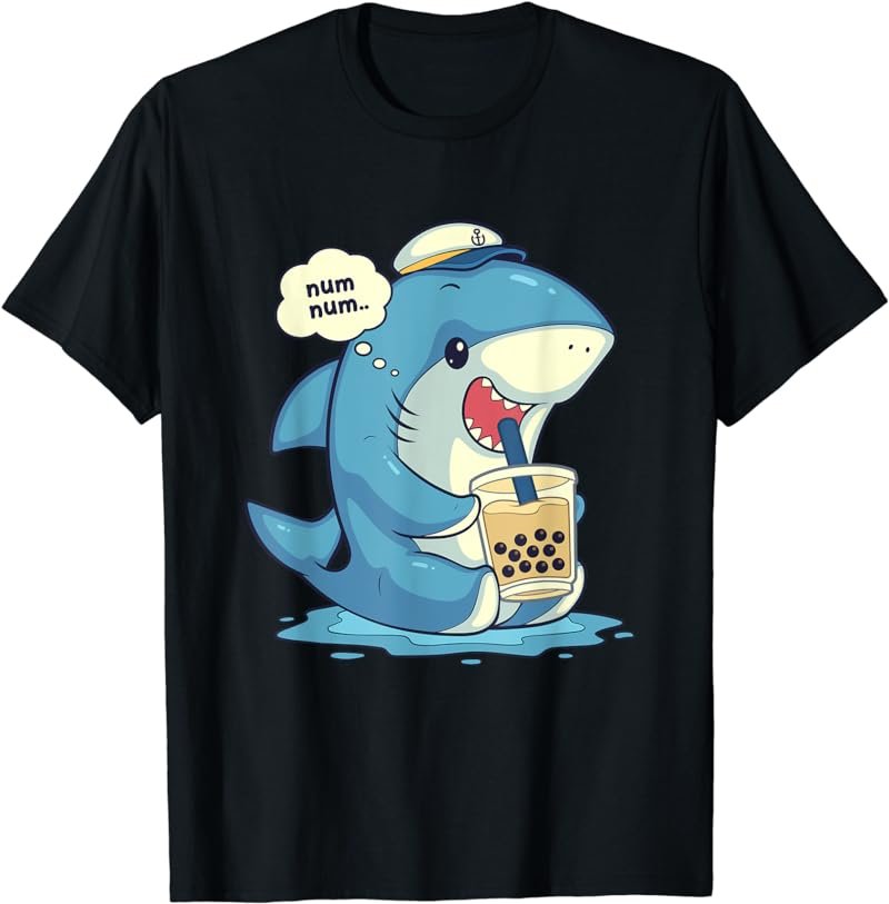 Funny Shark Shirt Boba Tea Shirt Bubble Tea Anime Shark T-Shirt