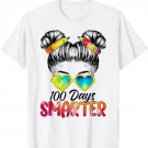 100 Days Smarter Girls Messy Bun Hair 100th Day Of School T-Shirt