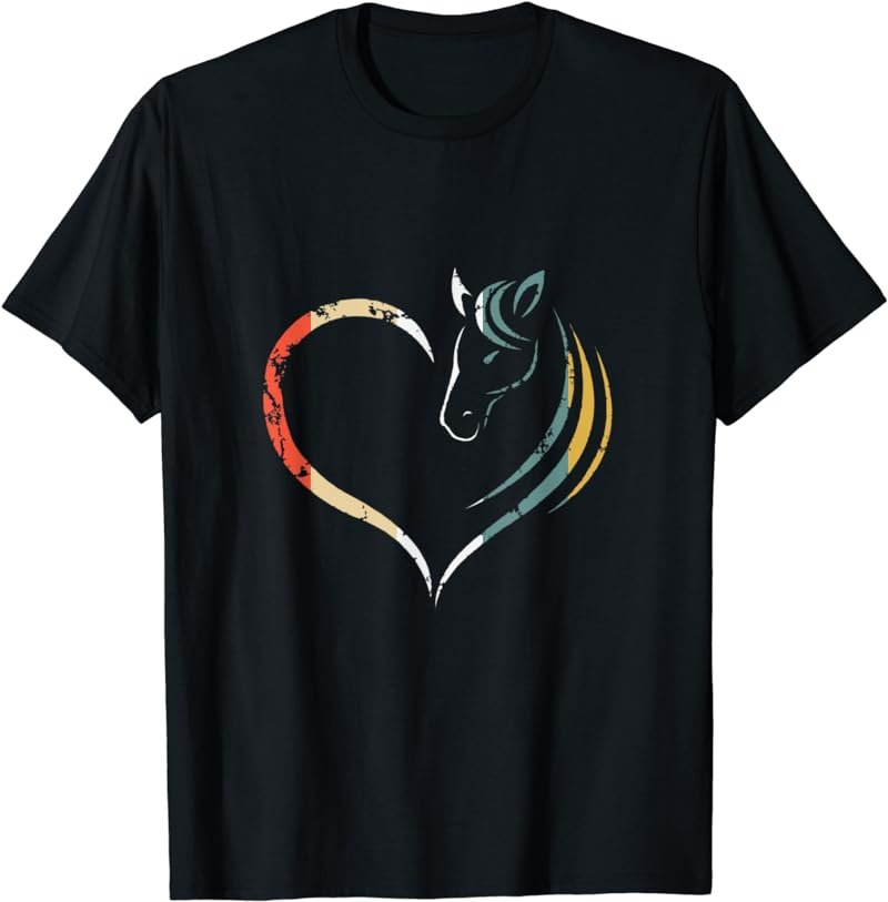 Horse Head Inside Heart Women Ladies Girls Teens Kids Retro T-Shirt