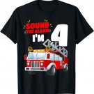 Kids Fire Truck 4th Birthday Shirt 4 Years Old FireFighter T-Shirt