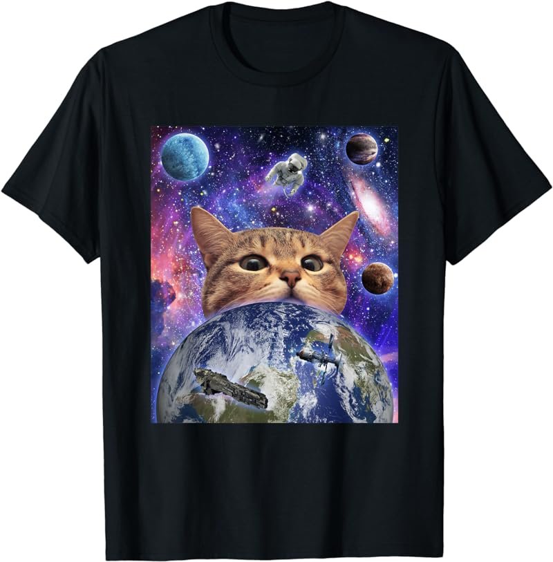 Space Cat Face In Galaxy Funny Cute Kitten Lovers T-Shirt