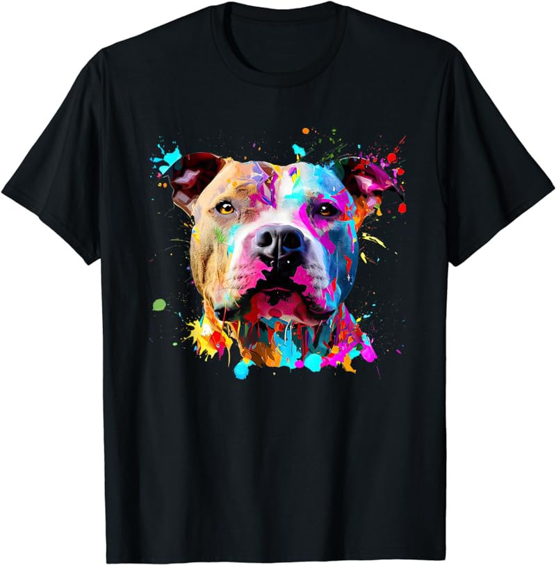 Art Pitbull Splashes Paint, Colorful Dog T-Shirt