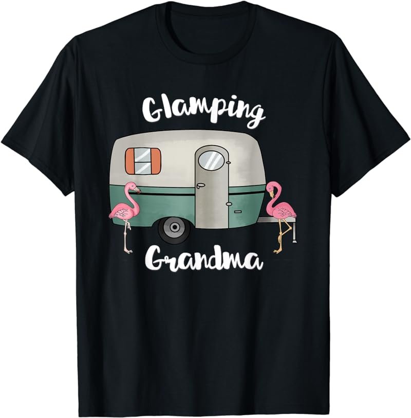 Glamping Grandma Cute Camping RV Flamingos Graphic T-Shirt