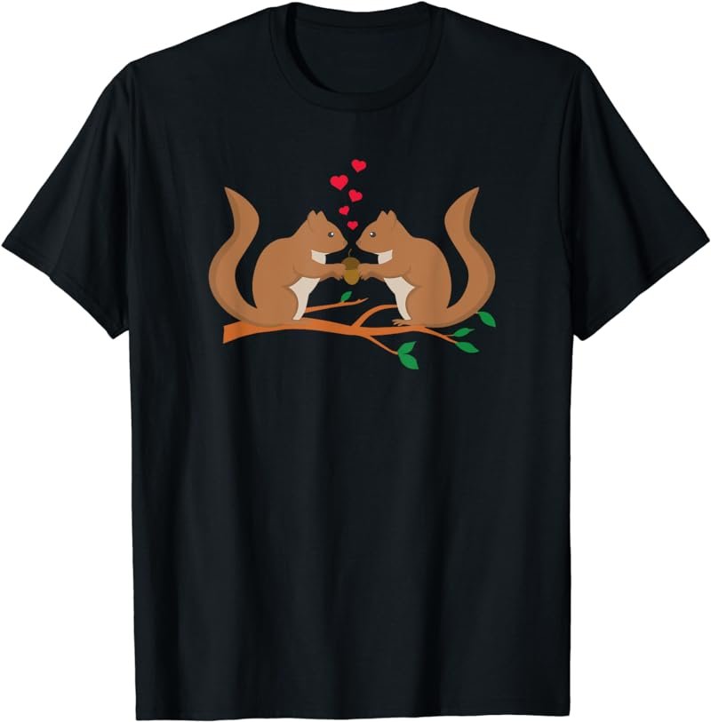 Squirrels in Love Sharing a Nut - Red Hearts T Shirt T-Shirt