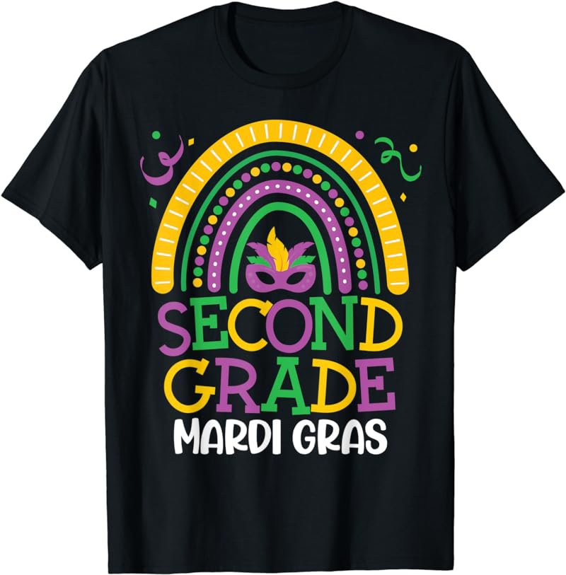 Cute Boho Rainbow Mardi Gras Second Grade Teacher Kids T-Shirt