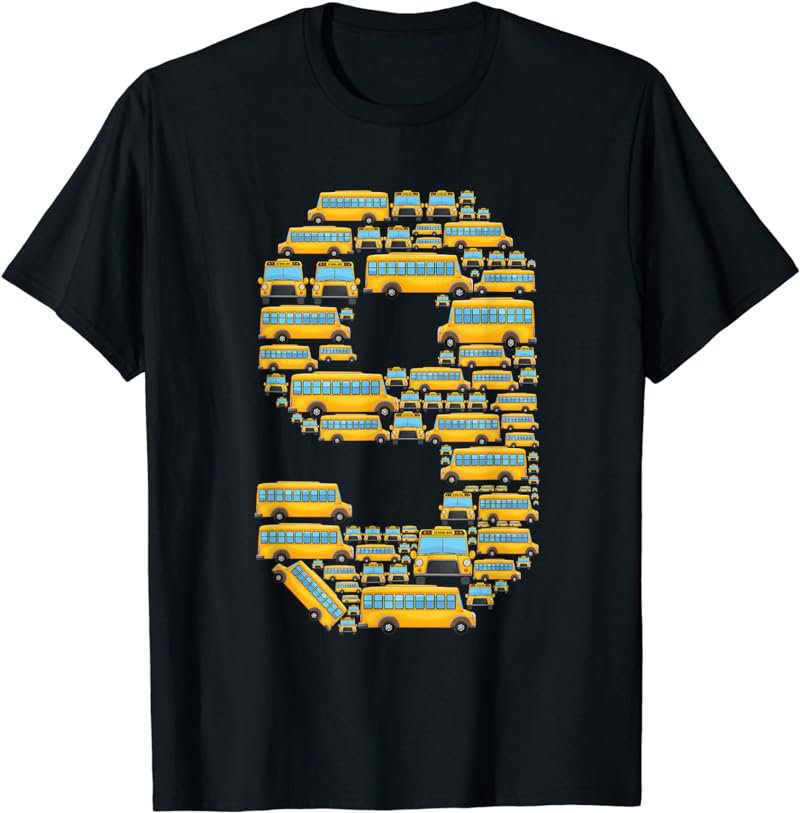 9 Year Old Toddler 9th Birthday School Bus Driver Theme T-Shirt