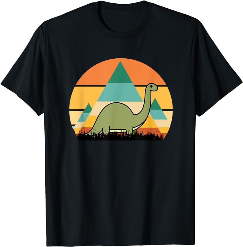 Brontosaurus - Cute Funny Dinosaurs Kawaii Retro Sunset T-Shirt