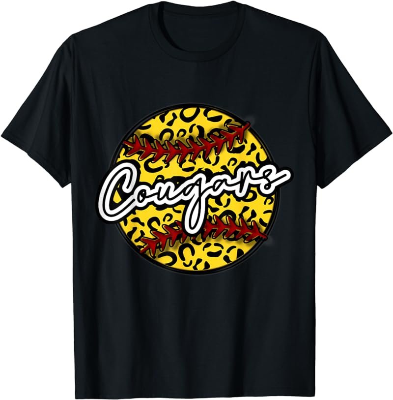 COUGARS Leopard Cheetah Softball Team Trendy Cute Womans Top T-Shirt