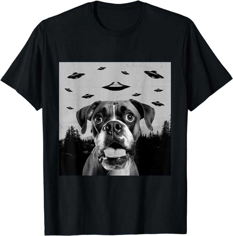 Alien UFO Funny Boxer Dog Lover Men Women Kids T-Shirt