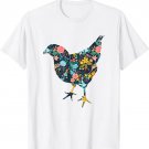 Floral Hen Female Chicken Silhouette Womens Girls Graphic T-Shirt
