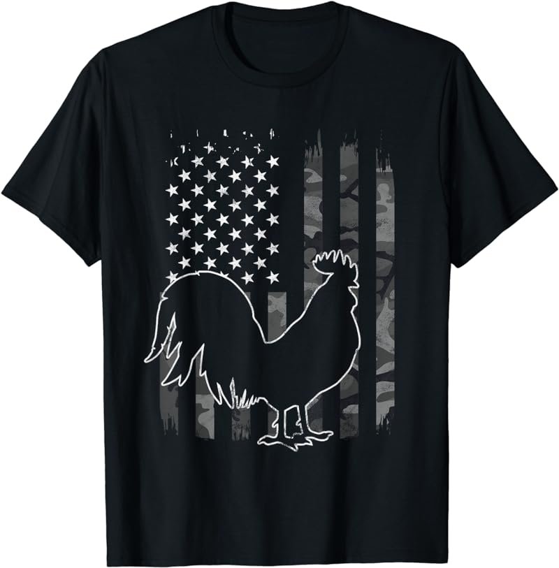 Vintage Chicken Camo American Flag Patriotic Farmer Gift T-Shirt