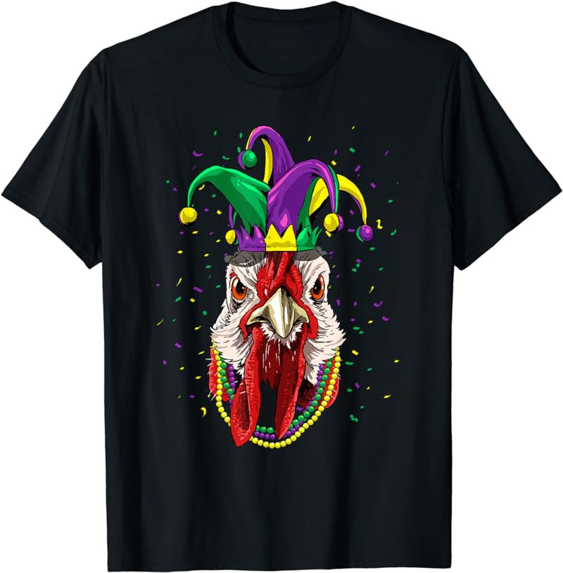 Mardi Gras Party Carnival Jester Chicken Lover Farm Animal T-Shirt