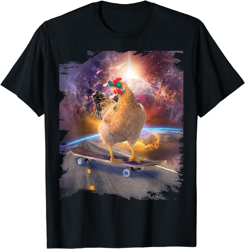 Chicken On Skateboard In Space T-Shirt