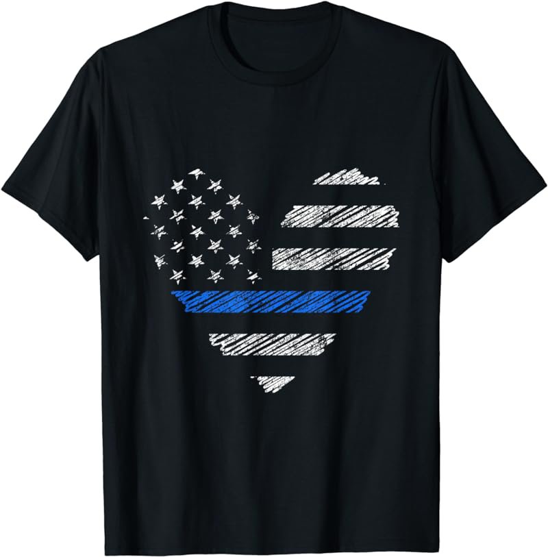 Thin Blue Line Flag Heart Retro Vintage Grunge Style T Shirt