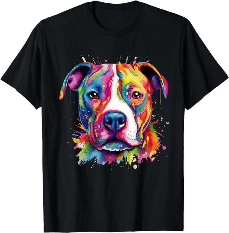 Colorful Pit-bull Terrier Dog Love-r Dad Mom, Boy Girl Funny T-Shirt