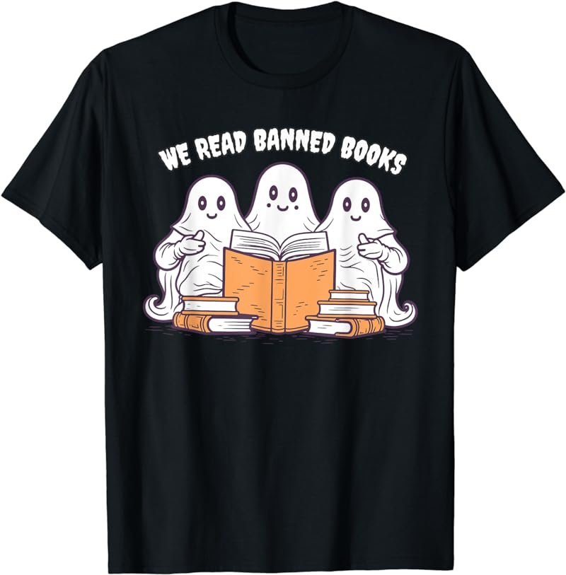 We Read Banned Books Cute Ghost Read A Book Halloween Retro T-Shirt