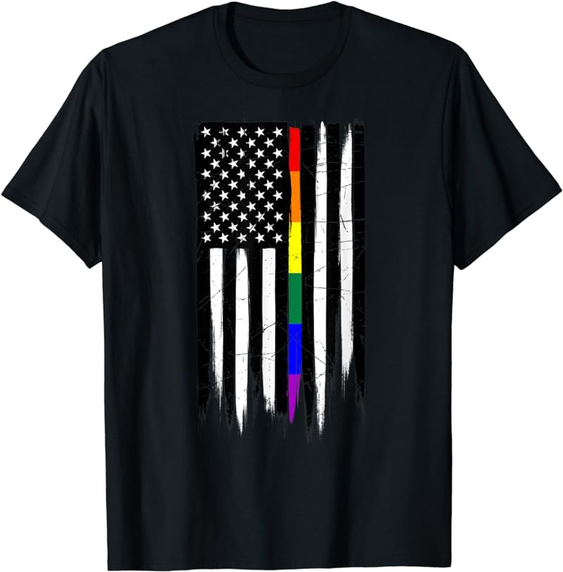 LGBT Gay Pride Thin Line American Flag T-Shirt