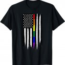 LGBT Gay Pride Thin Line American Flag T-Shirt