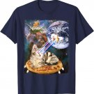 Space Cat on Pizza Blasting Earth With Laser Eyes T-shirt