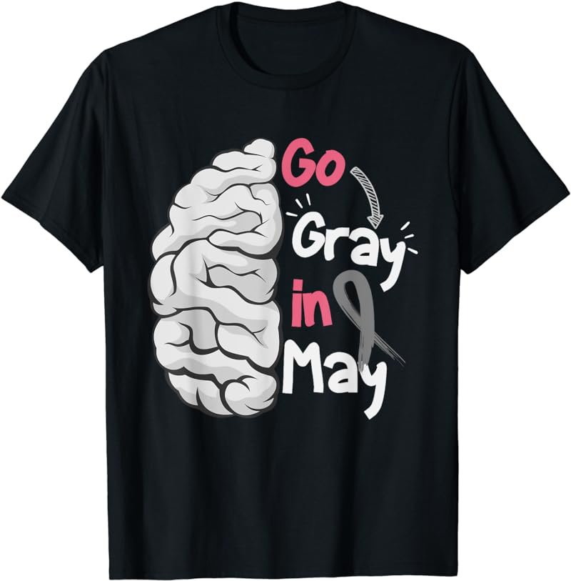 Go Gray In May Brain Cancer Awareness Grey Ribbon Sunflower T-Shirt