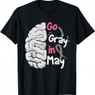 Go Gray In May Brain Cancer Awareness Grey Ribbon Sunflower T-Shirt