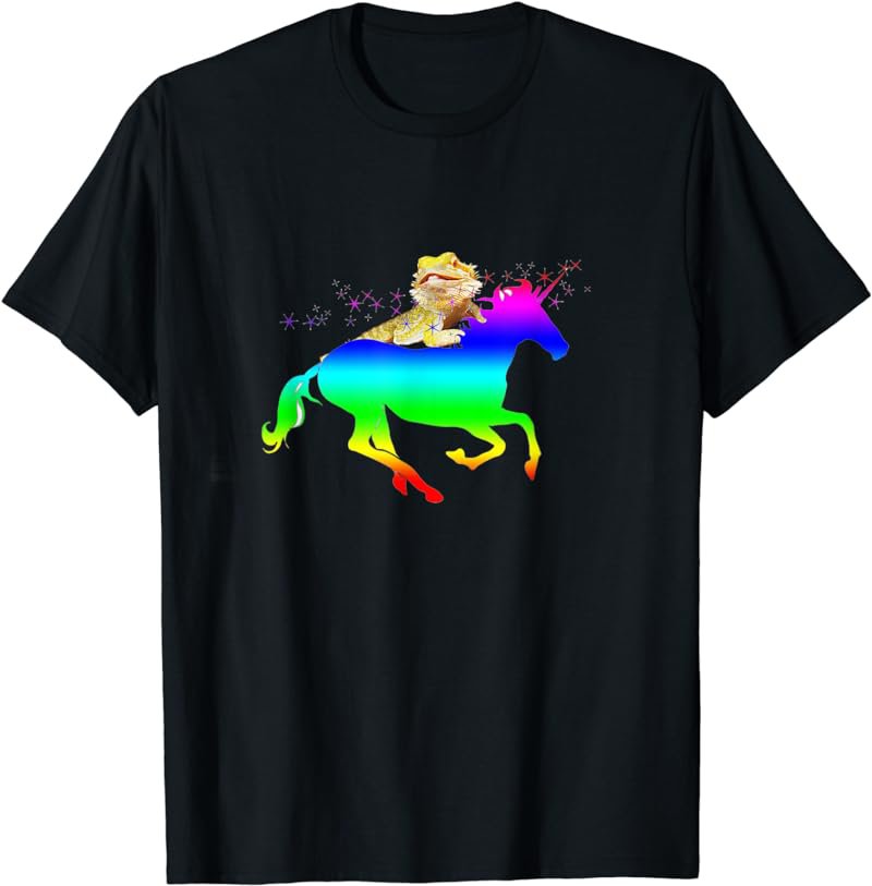 Bearded Dragon Riding A Unicorn Rainbow Magical Beardie